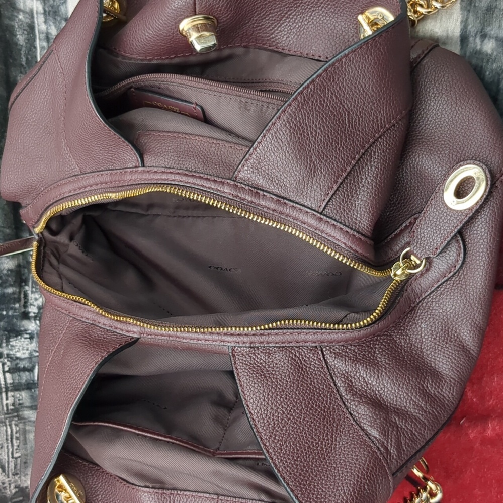 Coach Deep Burgundy Edie Leather Bag - Picture 9 of 16